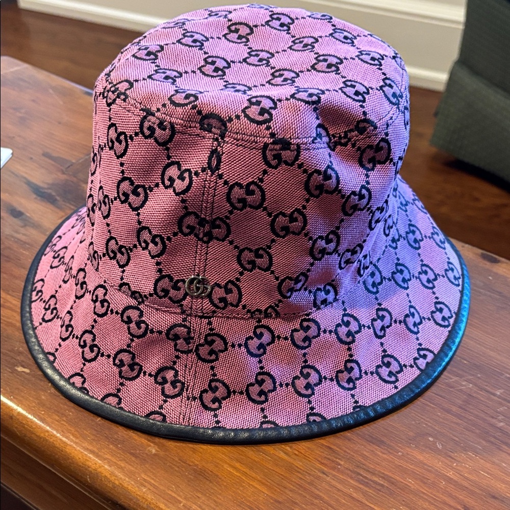 Gucci Pink and Black Monogram Bucket Hat